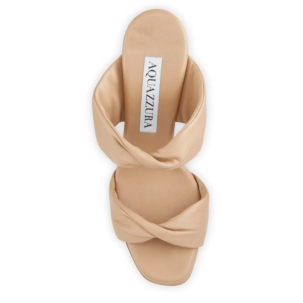 Aquazzura New Nude Twist Nappa Leather Slide Sandal 95 Heels Sz 38/US8 NEW